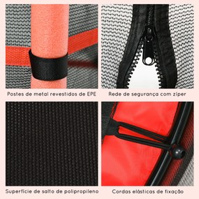 Trampolim para Crianças com Rede de Segurança e Estrutura de Aço para Interiores e Exteriores Carga 50 kg Ø163x190 cm Vermelho