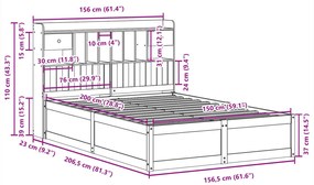 Cama sem colchão 150x200 cm madeira de pinho maciça