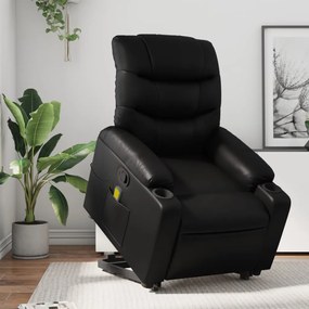 vidaXL Poltrona massagens reclinável elevatória couro artificial preto