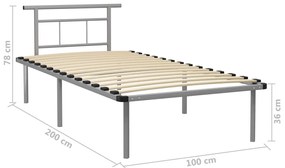 Estrutura de cama 100x200 cm metal cinzento