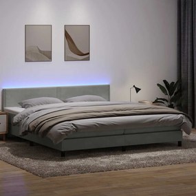 vidaXL Cama box spring c/ colchão e LED 180x210 cm veludo cinzento-claro
