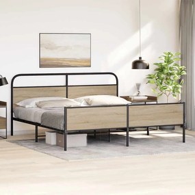 Estrutura de cama sem colchão 200x200cm metal carvalho fumado