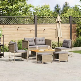 Conjunto de Sofás para Exterior Bege e Cinza Claro Rattan, Tecido