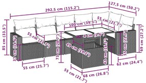 7 pcs conj. sofás jardim com almofadões vime PE cinzento-claro