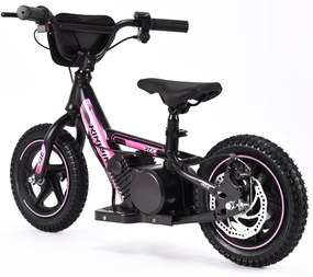 Bicicleta eléctrica para crianças RIRIBIKE RTX3 24V (12"), bateria de lítio, motor de 100W, travão de disco, assento ajustável em PU macio Rosa