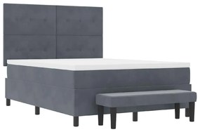 Cama Box Spring com Colchão &amp; Banco Cinza Escuro 140x200 cm Veludo