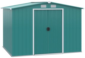 Outsunny Abrigo de Jardim 260x206x179cm 4,7m² Abrigo de Aço Galvanizado com Portas de Correr e Ventilações para Armazenamento de Ferramentas Verde