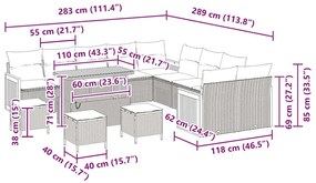 Conjunto de Sofá de Jardim vidaXL 14 peças com Almofadas Preto Vime Si
