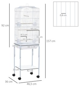 Gaiola para Passáros com Suporte Gaiola Metálica de Aves Canários com 4 Rodas Portas 4 Comedouros 3 Poleiros Bandeja Removível e Prateleira Inferior 4