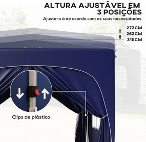 Tenda Dobrável 3x3 m com Painéis Laterais UPF50+ Tenda de Jardim com Altura Ajustável e Bolsa de Transporte Azul Escuro