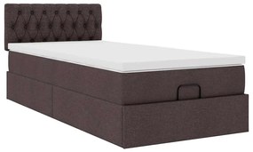Cama otomana com colchão &amp; LEDs 90x200cm tecido castanho escuro