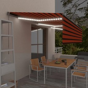 vidaXL Toldo retrátil manual com estore/LED 6x3 m laranja e castanho