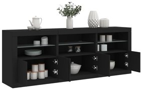 Aparador com luzes LED 181,5x37x67 cm preto