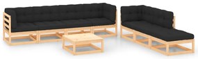 8 pcs conjunto lounge de jardim c/ almofadões pinho maciço