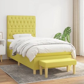 vidaXL Cama com molas/colchão 90x200 cm tecido verde-claro
