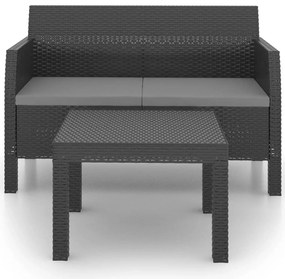 2 pcs conjunto lounge jardim com almofadões vime PP antracite