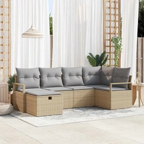 Conjunto de Sofá de Jardim vidaXL de 6 Peças com Almofadas de Rattan Bege