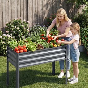 Floreira Elevada de Metal 112 x 55 x 81 cm com Revestimento Eletroforético e Drenagem para Legumes, Flores e Frutas - Cinzenta