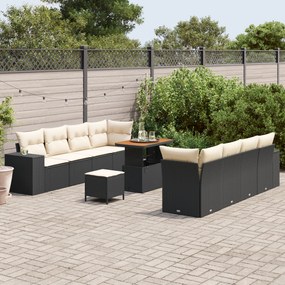 Conjunto de Sofá de Jardim vidaXL com Almofadas Preto Rattan Sintético