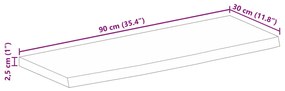 Tampo de mesa c/ borda viva 90x30x2,5cm mangueira áspera maciça