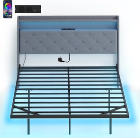 HOMCOM Estrutura de Cama 140x190 cm com Estrado em Aço Cama de Casal Flutuante com Luzes LED RGB e Estação de Carregamento Cinza | Aosom Portugal