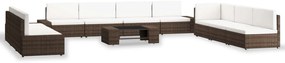 10 pcs conjunto lounge para jardim vime PE castanho