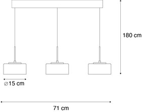 Hanglamp zwart met smoke glas incl. LED 3-lichts easylift - Rika Design