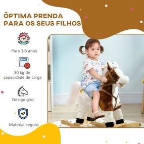 Cavalo Baloiço para Crianças com Música Som e Função de Movimento da Cauda Carga 30 kg 68x26x62 cm Castanho e branco