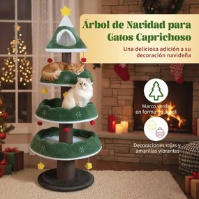 Arranhador para gatos em forma Árvore de Natal 179 cm com Vários Níveis com 3 Plataformas de Veludo Cabide Fechado Superior Verde