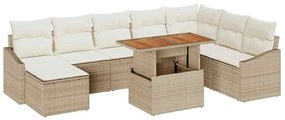 Conjunto de Sofá de Jardim de 9 Peças com Almofadas Bege em Rattan Sin