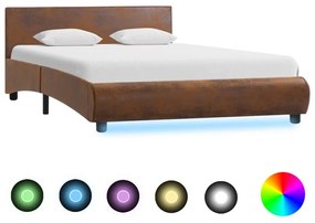 285507 vidaXL Estrutura de cama com LED 140x200 cm tecido castanho