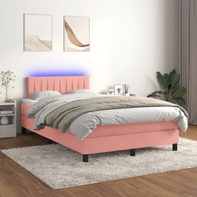 Cama box spring c/ colchão/LED 120x200 cm veludo rosa