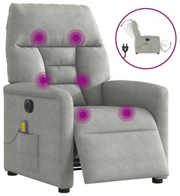 Poltrona massagens reclinável elétrica microfibra cinza-claro