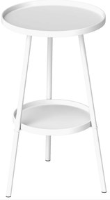 Outsunny Mesa Jardim Redonda 2 Níveis Exterior Ø32x51 cm Bandeja Inferior Estrutura Metal Resistente Intempéries Branco | Aosom Portugal