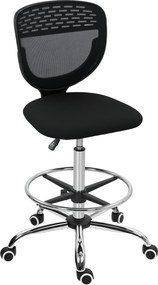 Cadeira de escritório ergonómica em malha 59 x 59 x 106-126 cm, cadeira de desenho, altura e apoio para os pés ajustáveis, preta