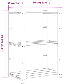 Unidade arrumação 3 prateleiras 60x38x90 cm pinho maciço cinza