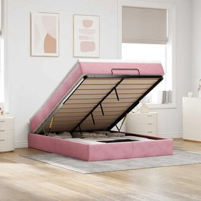vidaXL Estrutura de cama otomana com colchão 140x190 cm veludo rosa