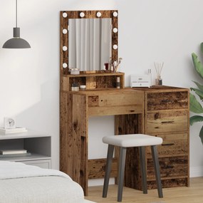 Mesa de Maquilhagem com Luzes LED - Madeira Antiga, 50x41x135 cm