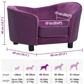 Sofá para cães 69x49x40 cm pelúcia e couro artificial bordô