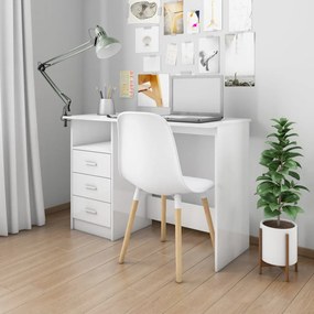 vidaXL Secretária gavetas 110x50x76 cm contraplacado branco brilhante