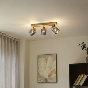 Foco moderno madeira com vidro fumê 3-luzes giratório e inclinável - Gracy