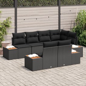 Conjunto de Sofá de Jardim vidaXL de 7 Peças com Almofadas Preto Ratta