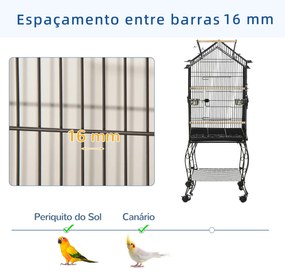 PawHut Gaiola para Pássaros com Suporte Rodas Bandeja Amovível 2 Comed