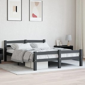 Estrutura de cama 140x200 cm pinho maciço cinzento-escuro