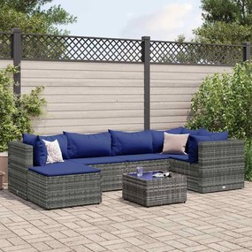 vidaXL 7 pcs conjunto lounge de jardim c/ almofadões vime PE cinzento