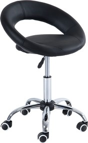 HOMCOM Banco com rodízios Banco de trabalho Banco giratório Cadeira de escritório altura ajustável, PU+metal, Preto, 50 x 54 x (66-78) cm | Aosom Portugal