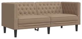 3 pcs conj. de sofás chesterfield couro artificial cappuccino