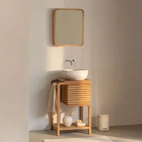 Conjunto De Móveis De Banheiro Em Madeira De Teca Bradley Irregular Em Cimento Branco ↔︎40 Cm Fedro & Rectangular - Sklum