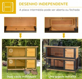 Coelheira de Madeira de 2 Níveis com Teto Asfáltico Rebatível e Rampa para Exterior 122x50x101 cm Madeira e Preto