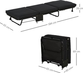 Cama Dobrável "Host" com Apoio de Cabeça Ajustável - Preto - 184x65x26